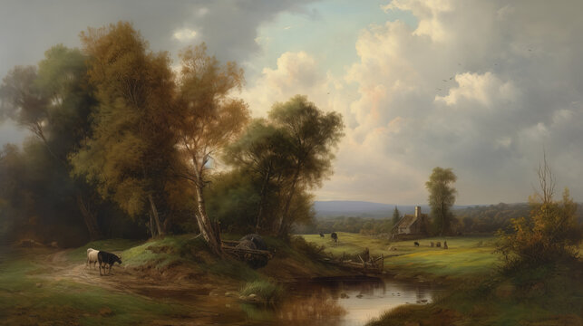 French painting style landscape. Tradition. France. culture. illustration created with ai