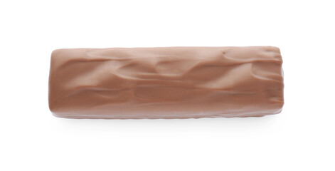 Tasty chocolate bar isolated on white, top view