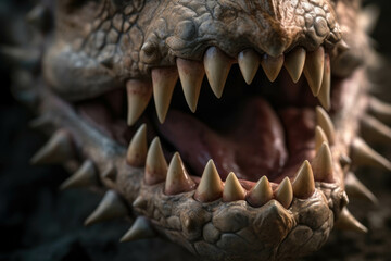 Pointed and vicious dinosaur teeth that can crunch and gnash. AI generation. Generative AI