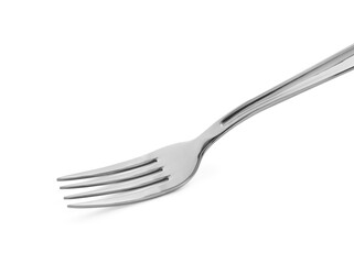 One shiny metal fork isolated on white