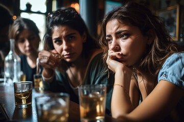 young women gather around drinks, leaning in close and sharing stories with supportive gestures as they help each other through the heartbreak  Ai generated.
