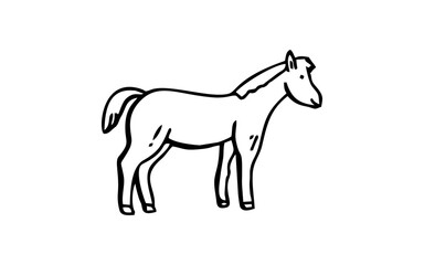 A HORSE Doodle art illustration with black and white style.