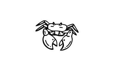 CRAB Doodle art illustration with black and white style.