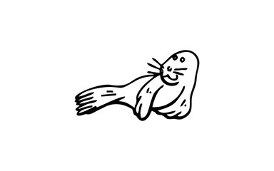 WALRUS Doodle art illustration with black and white style.