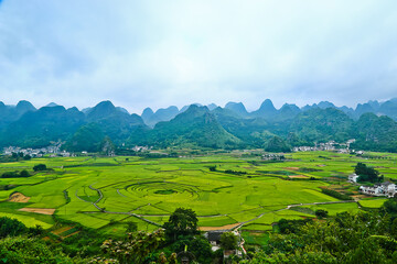 Village and farmland in Ten thousands peak forest Guizhou China