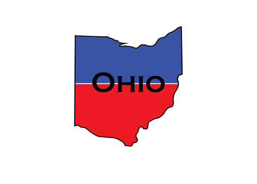 Politically split state of Ohio with half red and blue.