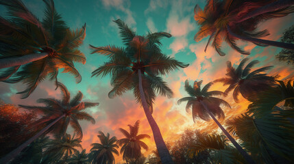 majestic palm tree with its lush green leaves gently swaying in the breeze. AI generative