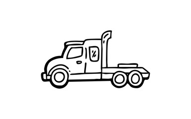 TRUCK TRAILER Doodle art illustration with black and white style.