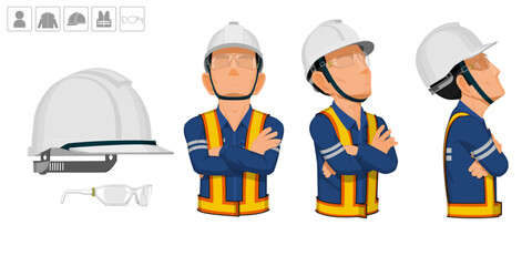 worker with helmet and glasses on white background