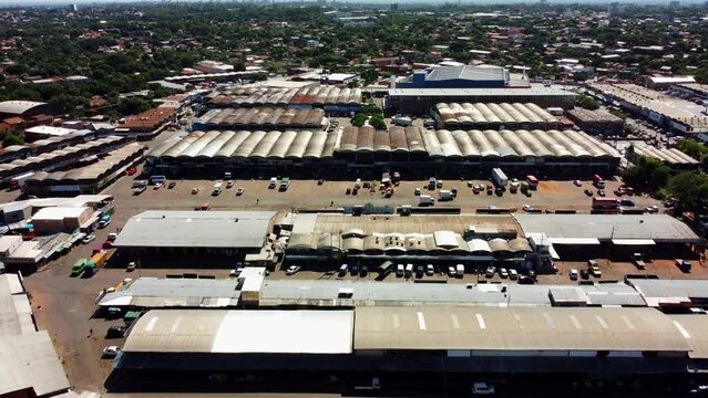 Front View Of Mercado De Abasto Local Market Big Hangars, Home Supplies, Fruits, Vegetables And Cleaning items
