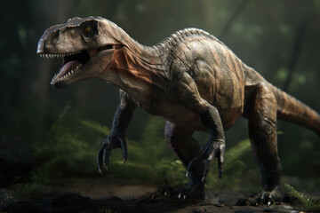 A menacing Allosaurus with its curved razor sharp claws.. AI generation. Generative AI