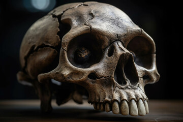 Obraz premium Impressive skull of a prehistoric beast with its hollowed eyes staring out over millions of years.. AI generation. Generative AI
