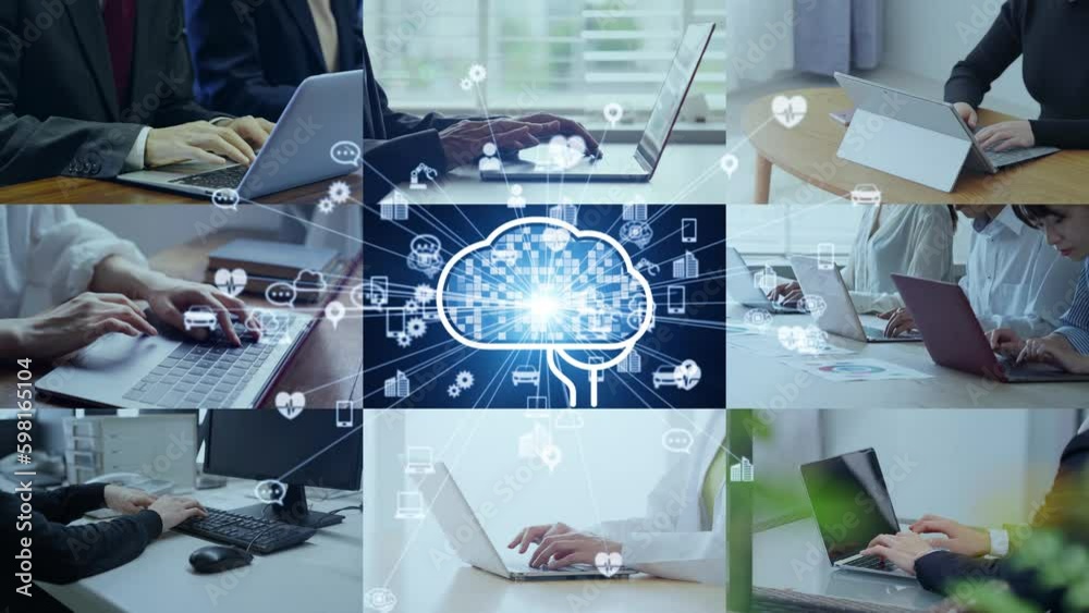 Aufkleber collage movie of artificial intelligence concept. wipe transition from white background.
