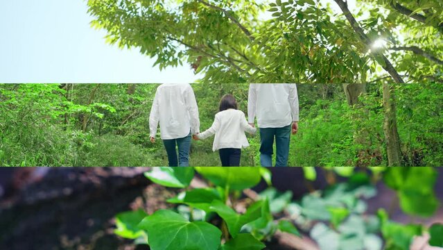 Collage movie of family and environment concept. Wipe transition from white background.