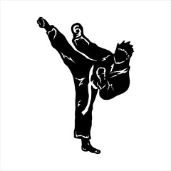 Fast kick fighting technique silhouette vector illustration. Modern and simple logo for karate,judo and martial art icon.