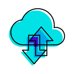 cloud data internet connection blue icon thin line outline