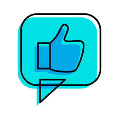 likes thumb up bubble chat blue icon thin line outline