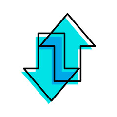 internet data download and upload blue icon thin line outline