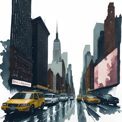 New York city, watercolor. Generative AI