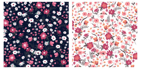 set of cute  floral summer seamless pattern 