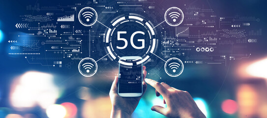 5G network with city lights at night