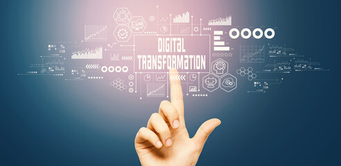 Digital Transformation concept with hand pressing a button