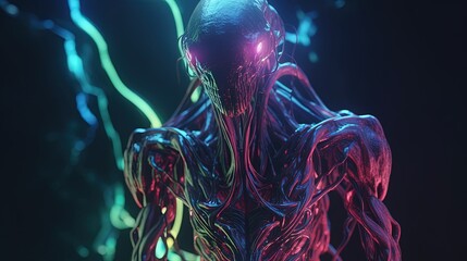 glowing alien creature, digital art illustration, Generative AI