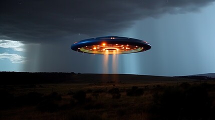 Fototapeta na wymiar UFO, digital art illustration, Generative AI