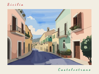 Castelvetrano: Italian vintage postcard with the name of the Italian city and an illustration