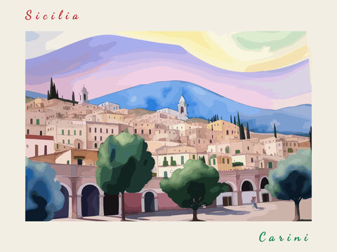 Carini: Italian vintage postcard with the name of the Italian city and an illustration