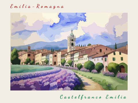 Castelfranco Emilia: Italian vintage postcard with the name of the Italian city and an illustration