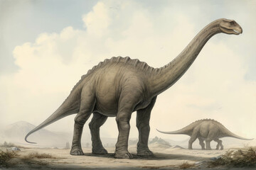 Fototapeta premium A Diplodocus mesmerizing onlookers with its long whiplike tail.. AI generation. Generative AI