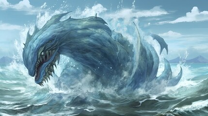 water monster, digital art illustration, Generative AI
