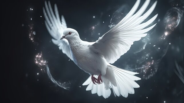 white dove flying, digital art illustration, Generative AI