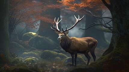 wildlife stag, digital art illustration, Generative AI