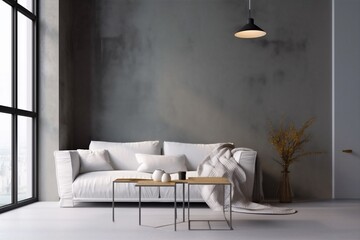 Fototapeta na wymiar interior background decor style simple grey lounge cosy empty scandinavian concrete wall modern couch. Generative AI. Generative AI