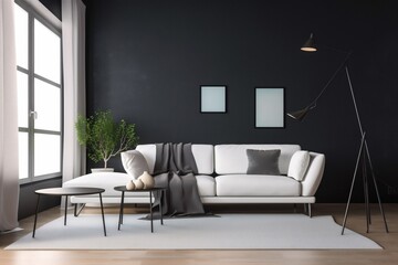 interior background floor indoor empty lounge wall white grey scandinavian home decor furniture. Generative AI. Generative AI
