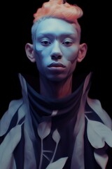 Fashion Portrait Render / painting - Youth. Generative Ai. On a dark background.
