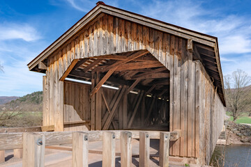 Historic Hamden timber covered bridge in the Hamlet of Hamden, Delaware County NY