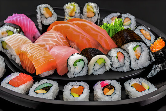 The Sushi set image for Japanese food concept, Ai generator image