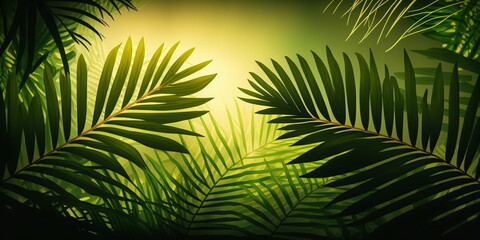 Naklejka premium Tropische Blätter Hintergrund. Grüne Palmenblätter, Natur Hintergrund mit AI erstellt 