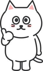 White cartoon cat giving someone a thumbs-up gesture, vector illustration.