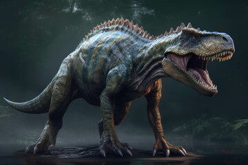 A Gigantosaurus with its powerful jaws and immense size.. AI generation. Generative AI