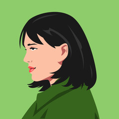 beautiful woman with short hairstyle. side view. suitable for avatar, social media profile, print, poster. vector illustration.