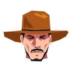man face in cowboy hat. flat vector illustration.