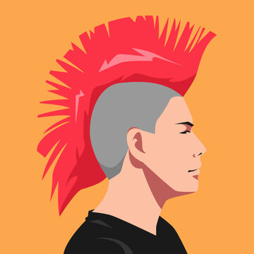 punk guy with a mohawk hairstyle. side view. suitable for avatar, social media profile, print, poster. flat vector illustration.