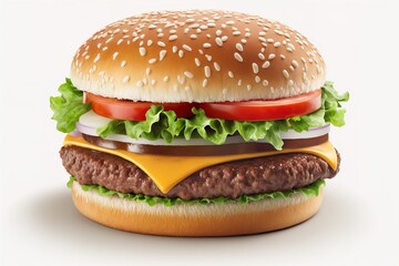 Perfect hamburger classic burger american cheeseburger isolated on white reflection