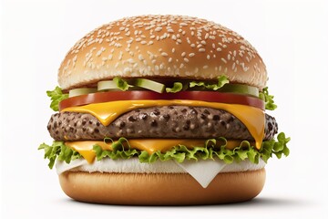 Perfect hamburger classic burger american cheeseburger isolated on white reflection