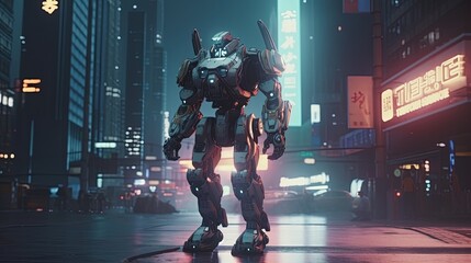 Obraz premium amidst military robot, digital art illustration, Generative AI
