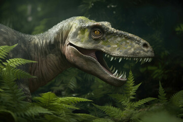 A gentle Hadrosaurus munching on vegetation with its beaklike jaws.. AI generation. Generative AI